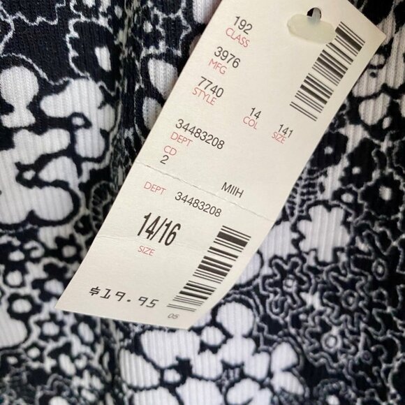 Avenue Black White Cinch Tank Sleeveless Cotton Ribbed Top Size 14/16 NEW NWT - Picture 7 of 8